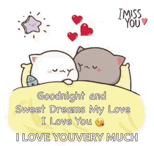 Two Cats Sleeping with Hearts Goodnight Sweet Dreams