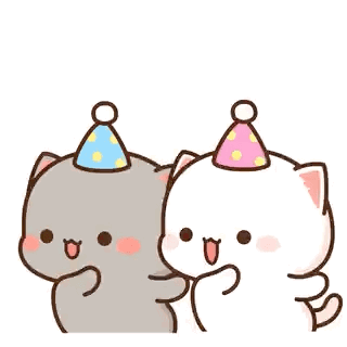 Two Cats Wearing Party Hats Dancing Together