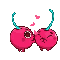 Two Cherries Kissing With Hearts