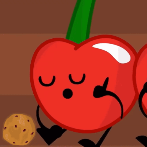 Two Cherries With Faces And Arms Are Standing Next To Each Other With One Crying GIF