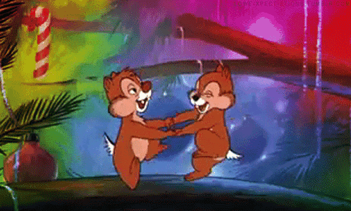 Two Chipmunks Are Holding Hands In A Cartoon Scene . GIF