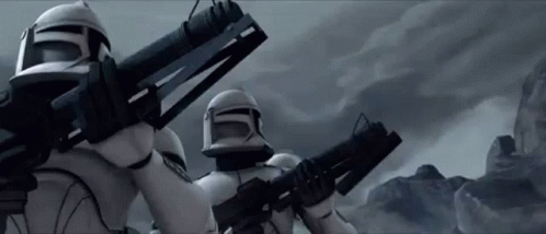 Two Clone Troopers Holding Guns Black And White GIF