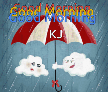 Two Clouds Under An Umbrella That Says Good Morning GIF