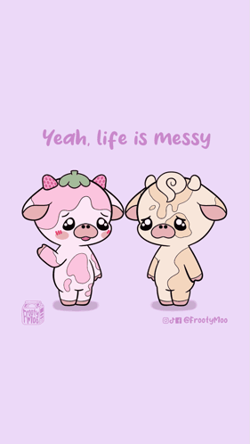 Two Cows Are Standing Next To Each Other With The Words Sometimes The Mess Is Worth It On The Bottom GIF