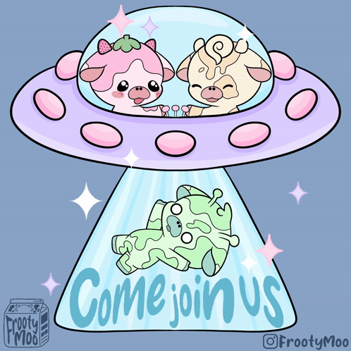 Two Cows in UFO Saying Come Join Us