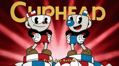 Two Cuphead Characters Standing On Top Of A Stack Of Chips GIF