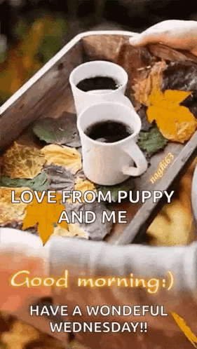 Two Cups of Coffee on Wooden Tray Surrounded by Leaves
