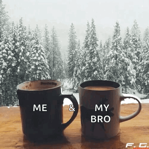 Two Cups Of Coffee With Me And My Bro On Them GIF