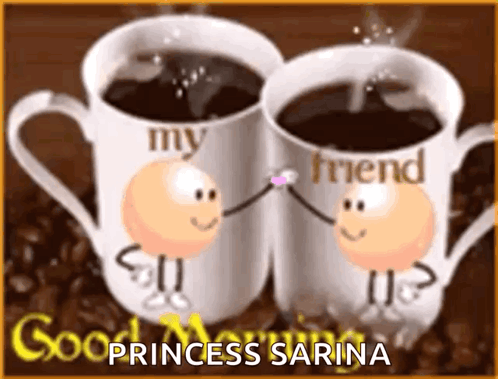 Two Cups Of Coffee With Smiley Faces On Them And The Words " My Friend " GIF