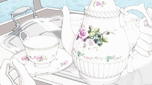 Two Cups Of Tea With Faces Saying High Tea GIF