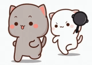 Two Cute Cartoon Cats One Holding Frying Pan GIF