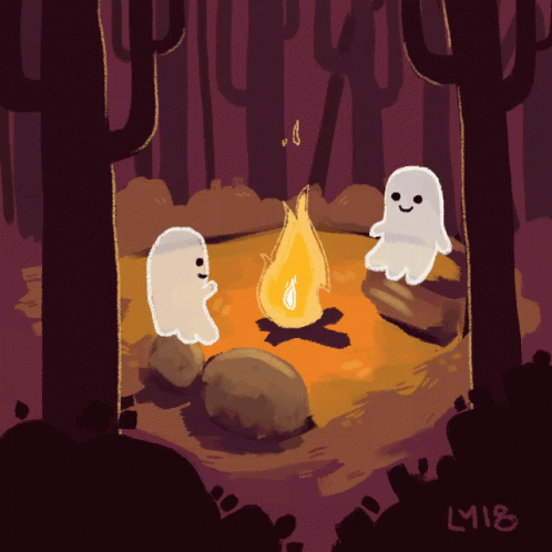 Two Cute Ghost Making Bonfire GIF