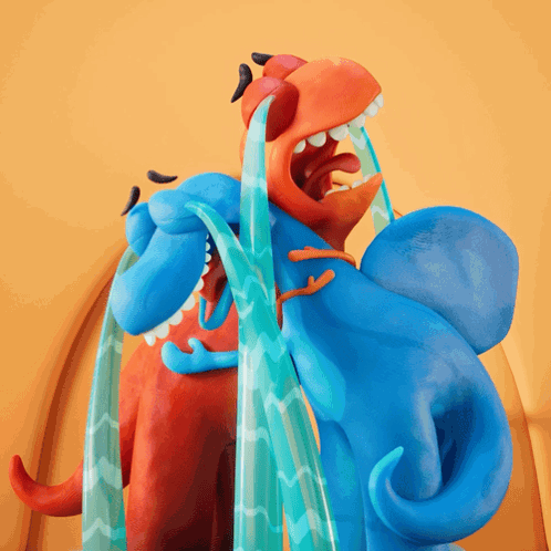 Two Dinosaurs Spitting Water GIF