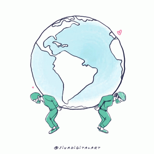 Two Doctors Carrying Globe With Hearts