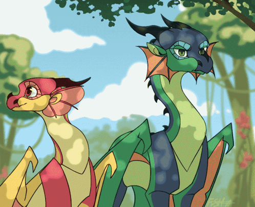 Two Dragons Are Standing Next To Each Other In A Drawing With A Watermark That Says ' 2014 ' On It GIF