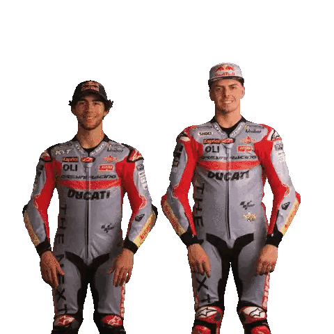 Two Ducati Riders Standing Together