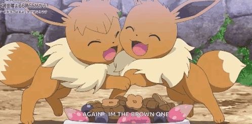 Two Eevees Hugging With Brown One Text GIF