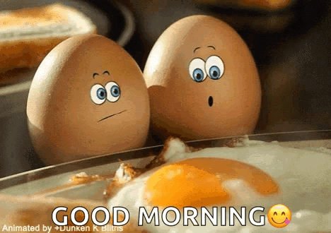 Two Eggs With Faces Saying Good Morning