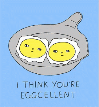Two Eggs With Faces Saying I Think You're Eggcellent