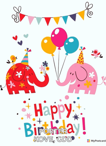 Two Elephants Holding Balloons Saying Happy Birthday