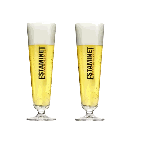 Two Estaminet Premium Pilsen Beer Glasses