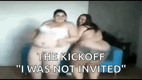 Two Fat Women Dancing on Blue Couch