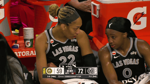 Two Female Basketball Players From The Las Vegas Team Are Sitting On The Bench GIF