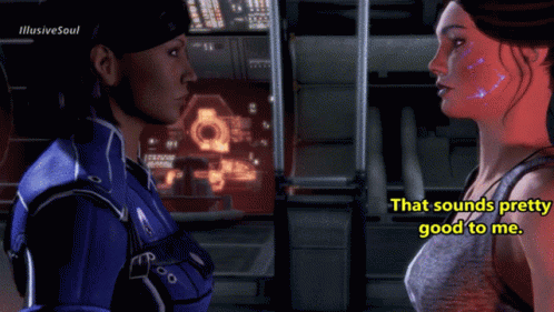 Two Female Video Game Characters Are Looking At Each Other And One Of Them Says " That Sounds Pretty Good To Me " GIF
