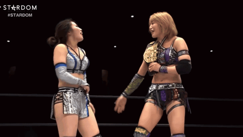 Two Female Wrestlers In A Ring With The Word Stardom On The Bottom GIF