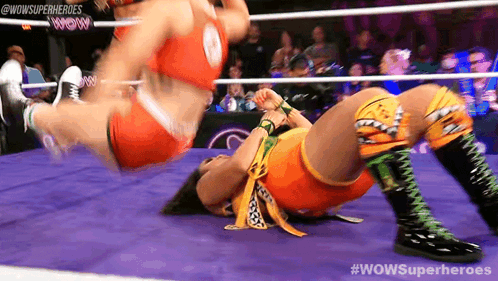 Two Female Wrestlers In Ring GIF