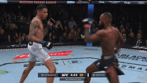 Two Fighters Are Fighting In A Ufc Ring And One Of Them Is Wearing White Shorts GIF