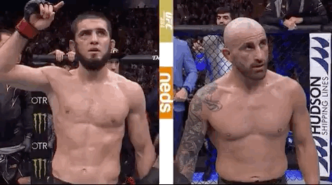 Two Fighters Standing In A Cage GIF