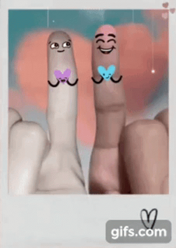 Two Fingers with Faces and Heart