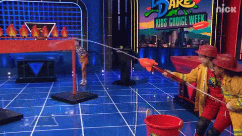 Two Firefighters Playing Game on Nickelodeon Kids Choice Week