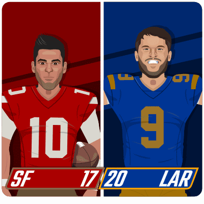 Two Football Players in Red and Blue Jerseys