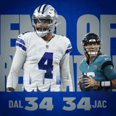 Two Football Players Standing Next To Each Other With The Number 34 On Their Jersey GIF