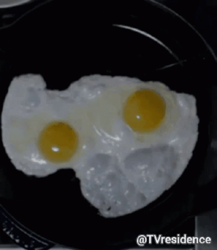 Two Fried Eggs on Black Plate @tvresidence