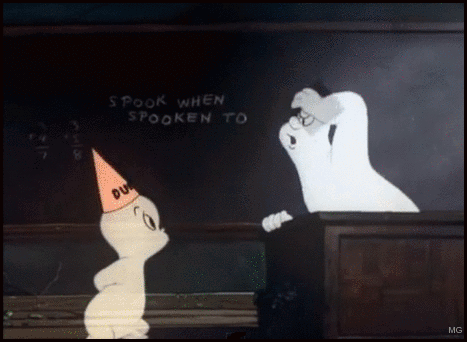 Two Ghosts at Blackboard Spook When Spoken To