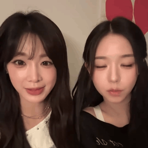 Two Girls Are Standing Next To Each Other With One Wearing A Black Shirt That Says No To GIF
