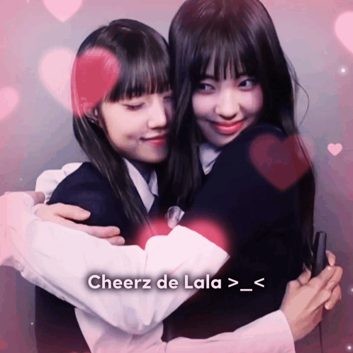 Two Girls Hugging Saying Cheerz De Lala GIF