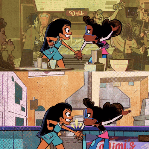 Two Girls in Front of Deli