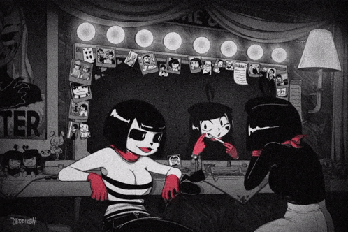 Two Girls Looking In Mirror With Terror Sign GIF