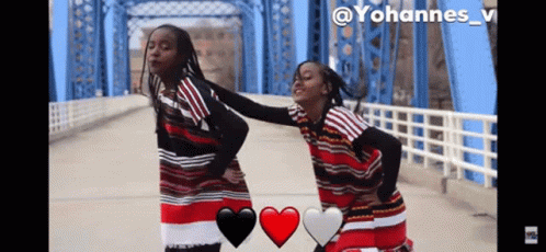 Two Girls On Bridge With Hearts And Yohannes GIF