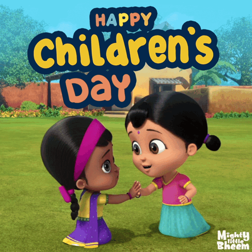 Two Girls Shaking Hands Happy Children's Day