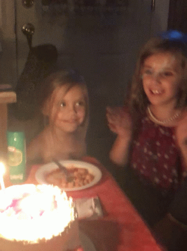 Two Girls Sitting at Table with Food and Living Box
