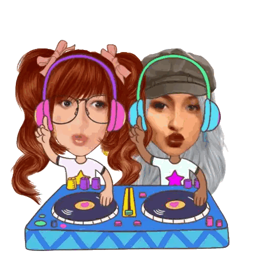 Two Girls Wearing Headphones Behind DJ Set