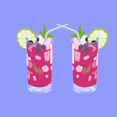 Two Glasses Of A Drink With Blueberries And Limes GIF
