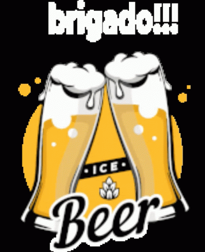 Two Glasses Of Beer Are Toasting With The Words Brigado Beer Below Them GIF