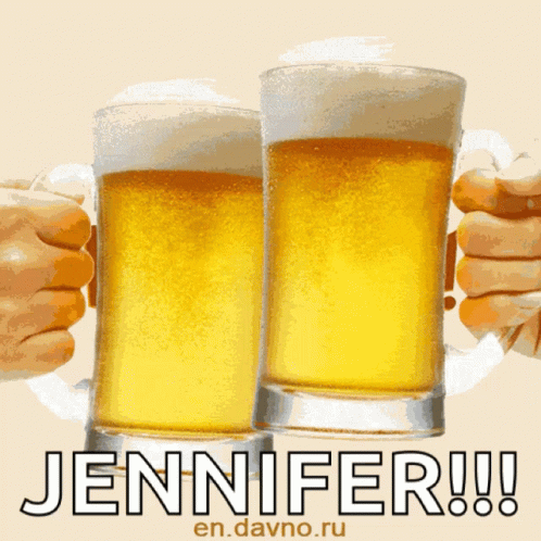 Two Glasses Of Beer With The Name Jennifer Written On The Bottom GIF