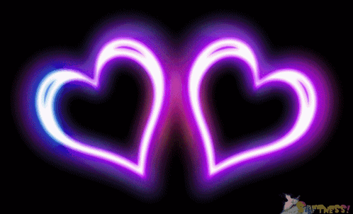 Two Glowing Purple Hearts And Unicorn GIF